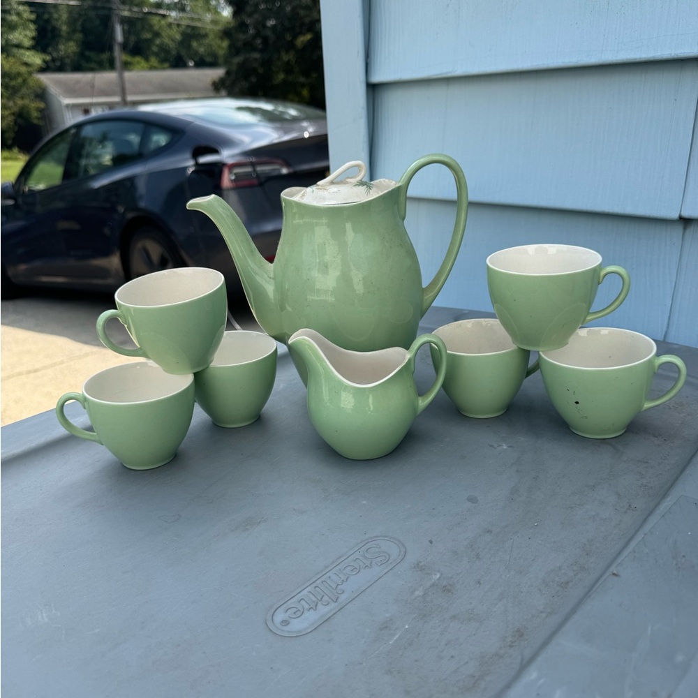 Green Tea Set with Cream Accents